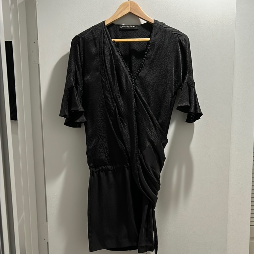 Balenciaga Black Silk Drape Dress